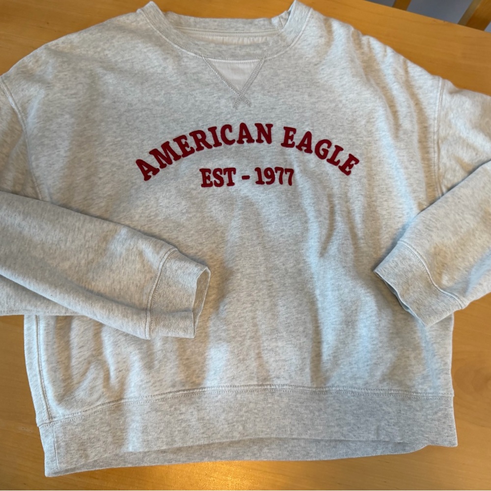 American Eagle Cream and Gray Crewneck Sweatshirt Women’s S - Picture 5 of 7